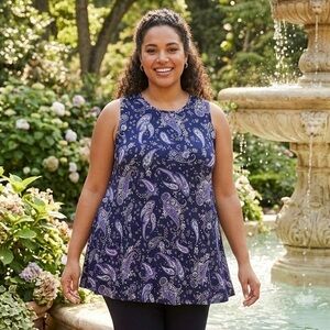 Lane Bryant Navy Paisley Swing Tank Top🪻
